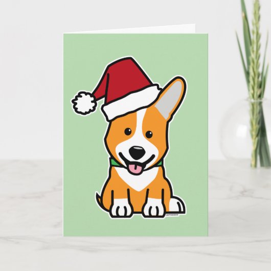 Corgi dog puppy Pembroke Welsh Christmas Santa hat カード (正面)