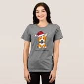 Corgi dog puppy Pembroke Welsh Christmas Santa hat トライブレンドＴシャツ (正面全面)