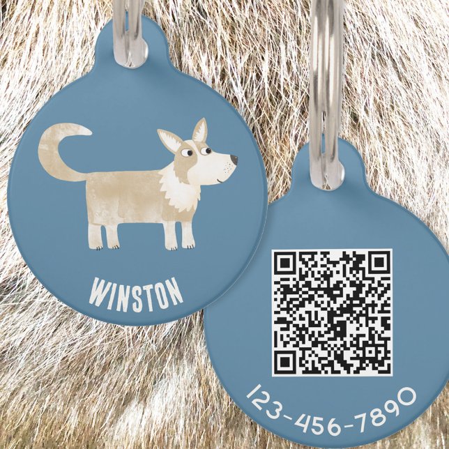 Corgi Dog QRパーソナライズされたコード ペット　ネームタグ (Cute Corgi dog personalized QR code pet tag)