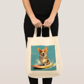 Corgi Dog Riding Surfboard トートバッグ (正面(商品))
