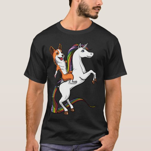 Corgi Dog Riding Unicorn Tシャツ (正面)