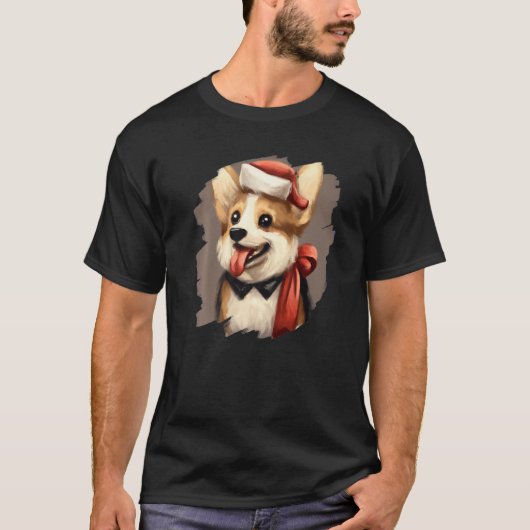 Corgi Dog Wearing Santa Claus Hat Cute  Christmas  Tシャツ (正面)