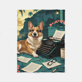 Corgi Dog with glossy fur and a gentleman vintage  フリースブランケット