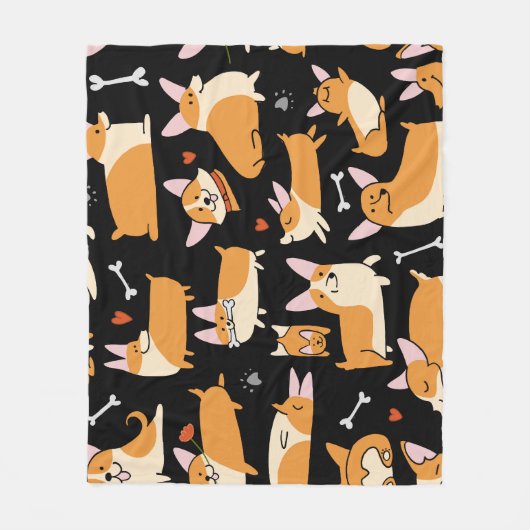 Corgi Dogs、かわいいシームレスな背景。 フリースブランケット (正面)