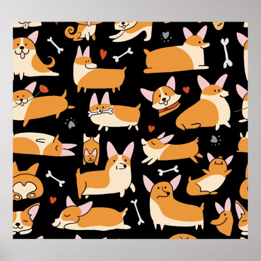 Corgi Dogs、かわいいシームレスな背景。 ポスター (正面)