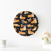 Corgi Dogs、かわいいシームレスな背景。 ラージ壁時計 (ホーム)