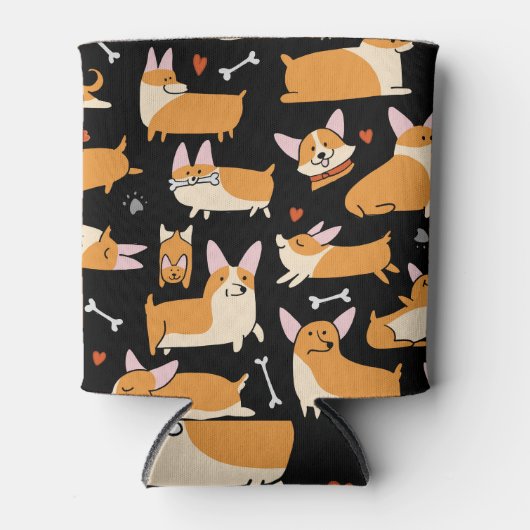 Corgi Dogs、かわいいシームレスな背景。 缶クーラー (正面)