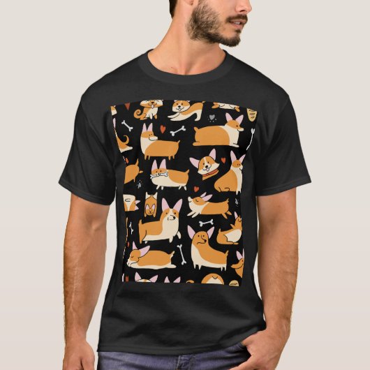 Corgi Dogs、かわいいシームレスな背景。 Tシャツ (正面)