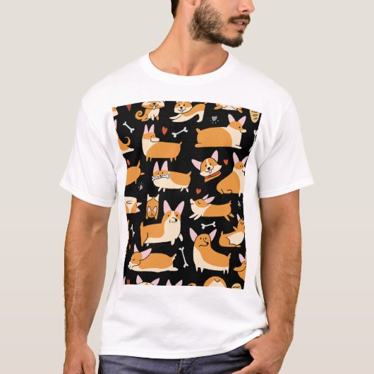 Corgi Dogs、かわいいシームレスな背景。 Tシャツ (正面)