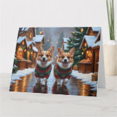 Corgi Dogs Christmas Snow Holiday カード (正面)