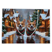 Corgi Dogs Christmas Snow Holiday ラージペーパーバッグ (裏面)