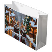 Corgi Dogs Christmas Snow Holiday ラージペーパーバッグ (正面アングル)