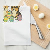 Corgi Easter T-Shirt_1 キッチンタオル (四つ折り)