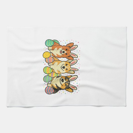 Corgi Easter T-Shirt_1 キッチンタオル (横)