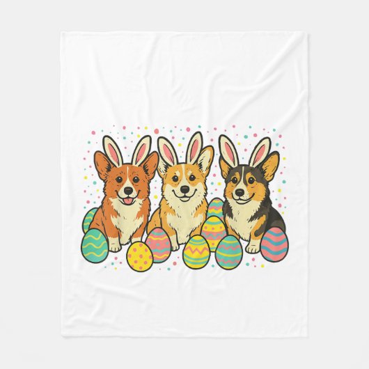 Corgi Easter T-Shirt_1 フリースブランケット (正面)