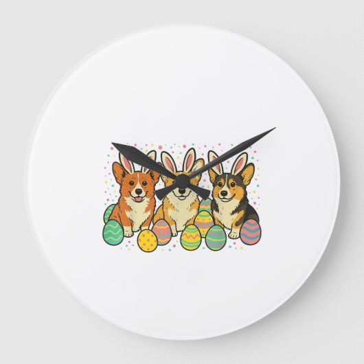 Corgi Easter T-Shirt_1 ラージ壁時計 (正面)