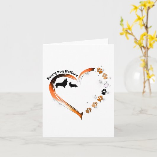 Corgi Every Dog Mattersハート犬の足 カード (黄色い花)