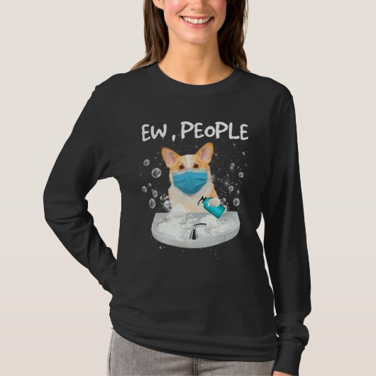 Corgi Ew people犬が手を洗う顔マスク Tシャツ (正面)