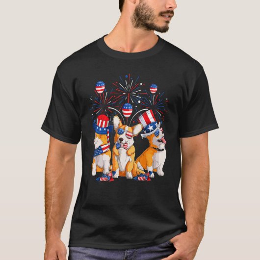 Corgi Firework Sunglasses America Dog 4th Of July Tシャツ (正面)