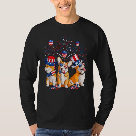 Corgi Firework Sunglasses America Dog 4th Of July  Tシャツ (正面)