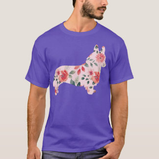 Corgi Flower  Corgi Floral Funny Cute Corgis  Tシャツ
