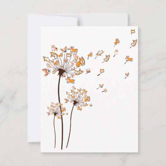 Corgi Flower Fly Dandelion Shirt Cute Dog Lover 招待状 (正面)