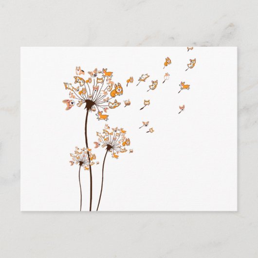 Corgi Flower Fly Dandelion Shirt Cute Dog Lover 案内ポストカード (正面)