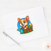 Corgi Gardening Sticker ラウンドシール (封筒)