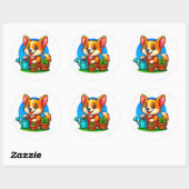Corgi Gardening Sticker ラウンドシール (シート)