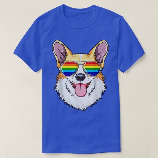 Corgi Gay Pride Flag LGBT Rainbow Sunglasses Corgi Tシャツ (デザイン正面)