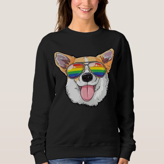 Corgi Gay Pride LGBT Rainbow Flag Sunglasses LGBTQ スウェットシャツ (正面)