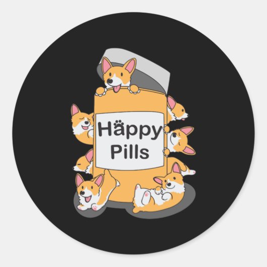 Corgi Happy Pills ラウンドシール (正面)