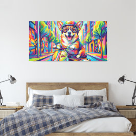 Corgi Hund auf Motorroller Pop Art キャンバスプリント