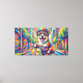 Corgi Hund auf Motorroller Pop Art キャンバスプリント (正面)