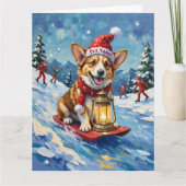 Corgi Ice Slider Christmas Lantern Hat カード (正面)