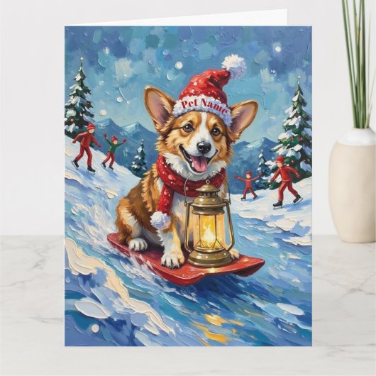 Corgi Ice Slider Christmas Lantern Hat カード (正面)