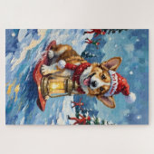 Corgi Ice Slider Christmas Lantern Hat ジグソーパズル (横)