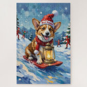 Corgi Ice Slider Christmas Lantern Hat ジグソーパズル (縦)