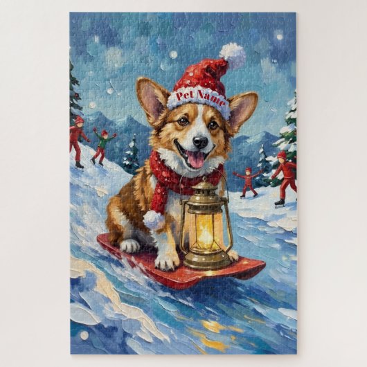 Corgi Ice Slider Christmas Lantern Hat ジグソーパズル (縦)