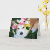 Corgi in Flower Garland誕生日グリーティングカード カード (黄色い花)