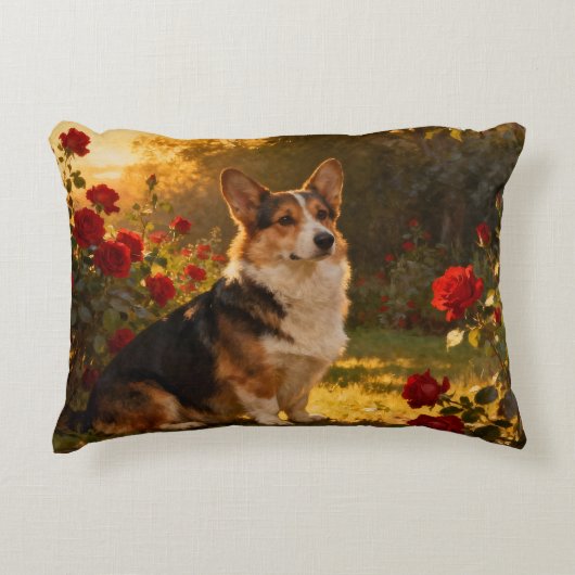 Corgi in the Roses I アクセントクッション (正面)