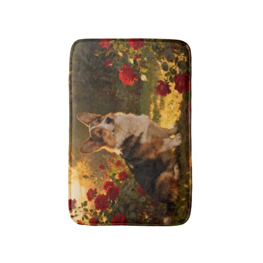 Corgi in the Roses I バスマット (正面縦)