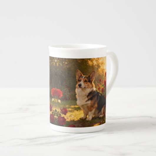 Corgi in the Roses I ボーンチャイナマグカップ (正面右)