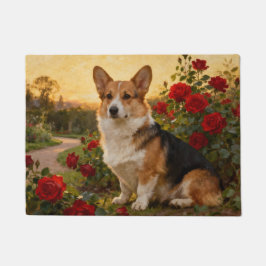 Corgi in the Roses II ドアマット