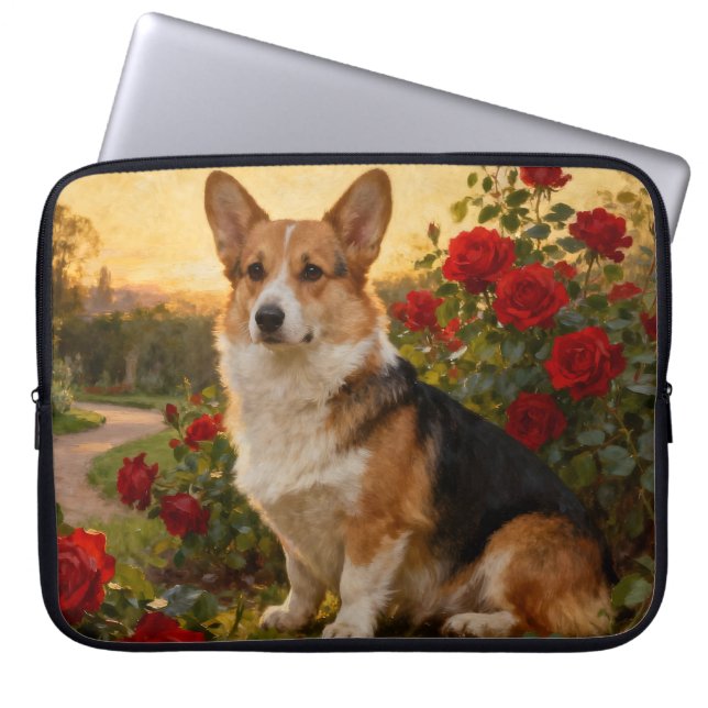 Corgi in the Roses II ラップトップスリーブ (正面)