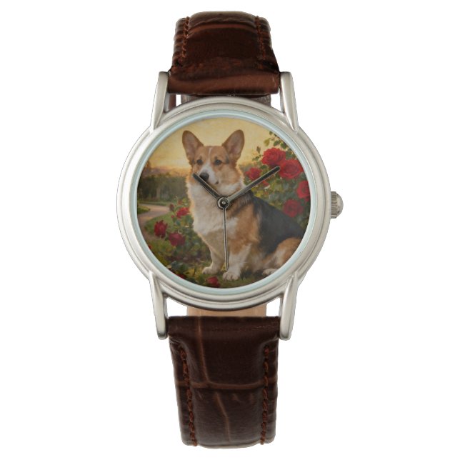 Corgi in the Roses II 腕時計 (正面)