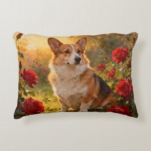 Corgi in the Roses III アクセントクッション (正面)