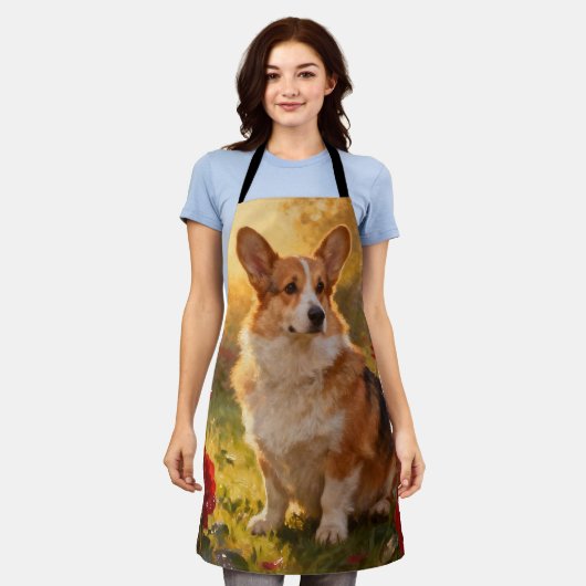 Corgi in the Roses III エプロン (着用した状態)