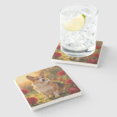Corgi in the Roses III ストーンコースター (横)