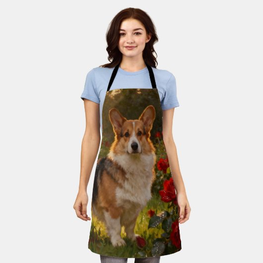 Corgi in the Roses IV エプロン (着用した状態)